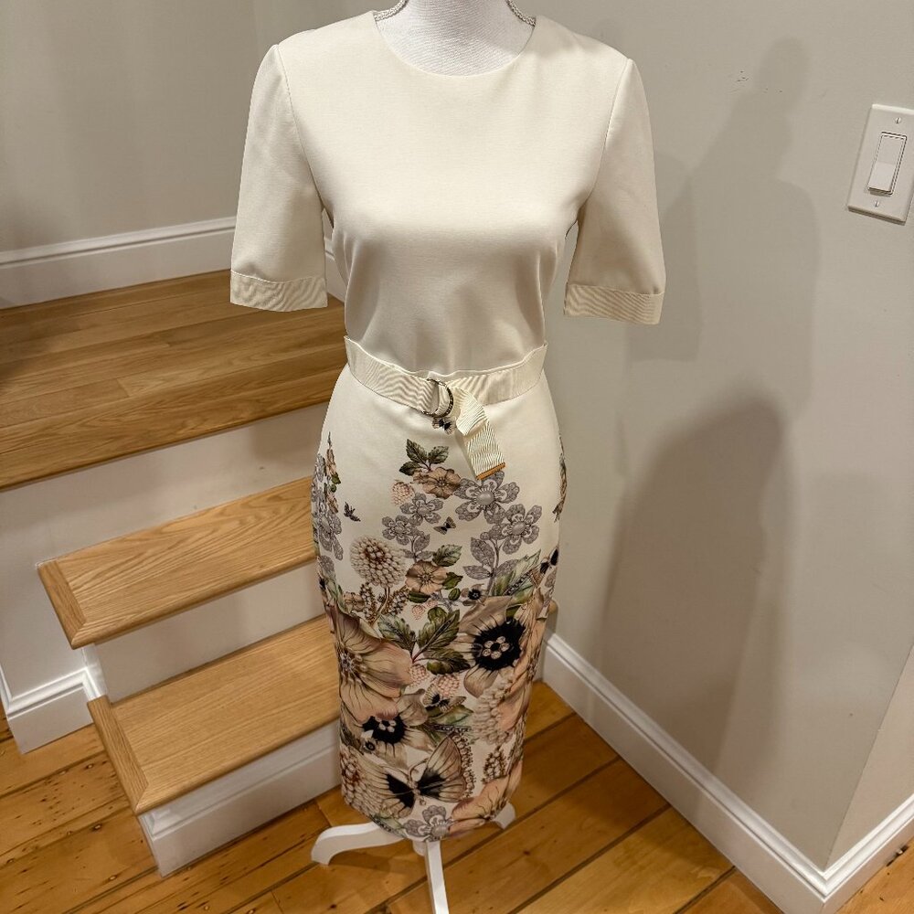 Ted Baker Dress Women Size  4-6 Ivory Layli Gem Garden Floral Butterfly Bodycon